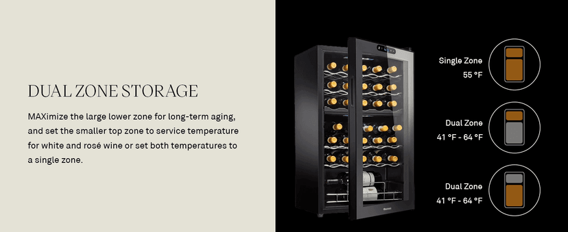 Wine Enthusiast 32-Bottle Dual Zone MAX Compressor Wine Cooler – Freestanding Mini Fridge with Digital Touchscreen, LED Display, Split Storage for Red & White Wines, Matte Black Refrigerator Home Bar