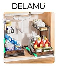 Delamu 2 Sets of 2-Tier Multi-Purpose Bathroom Under Sink Organizers and Storage, Stackable Kitchen Pantry Organization, Pull Out Medicine Cabinet Organizer with 8 Movable Dividers