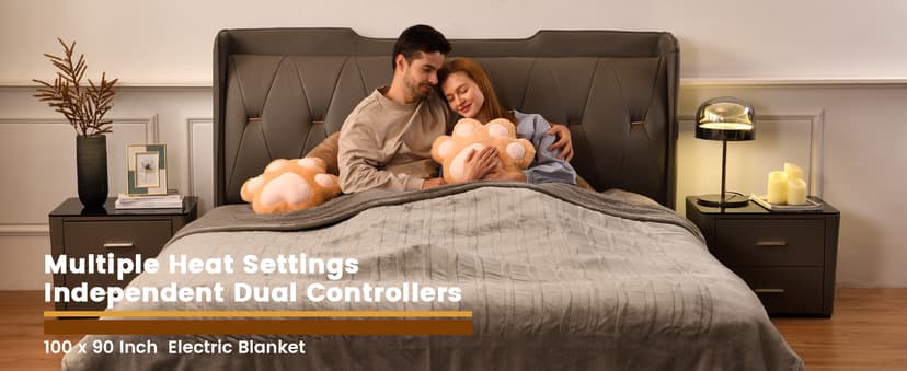 Bearhug Electric Blanket King Size 100" x 90", Dual Controller Heated Blanket, Velvet & Sherpa, 10-Heat Levels & 1-12H Auto Off, Over-Heat Protect, ETL, Machine Washable