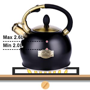 SUSTEAS Stove Top Whistling Tea Kettle - Food Grade Stainless Steel Teakettle Teapot with Cool Touch Ergonomic Handle, With 1 Silicone Pinch Mitt Included, 2.64 Quart(BLACK)