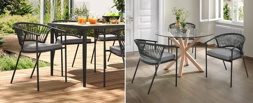 YITAHOME Outdoor Patio Chairs Set of 6, Stackable Dining Chairs Rattan Wicker Outdoor Patio Furniture Set with Cushion All Weather Bistro Chair for Garden Backyard Porch Poolside (Grey)