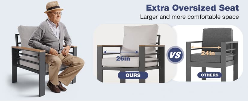 Aoxun Aluminum Patio Furniture Set 7 Seats, Oversized Outdoor Sectional with Washable Thick Cushions, Coffee Table and Waterproof Cover, Patio Conversation Sets for Porch, Balcony, Deck