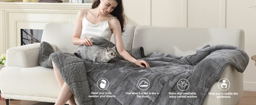 Cottonblue Weighted Blanket 15 lbs Queen Size 60x80 inches, Flannel Shaggy Sherpa Weighted Blanket for Adults Comfortable Weighted Blankets for Calming and Relax, Bed Sofa Heavy Blankets, Grey