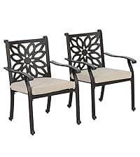 Sophia & William Outdoor Dining Table 6-Person Round Cast Aluminium, Patio Bistro Table with 2.2" Umbrella Hole for Porch Backyard, Bronze