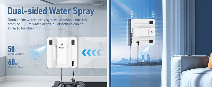 AlfaBot Window Cleaning Robot, 4500PA High Suction Power Window Cleaner with Dual Water Spray,3.0 Path Planning, Edge Detection Technology,Perfect for High-Rise Windows, Big Glass