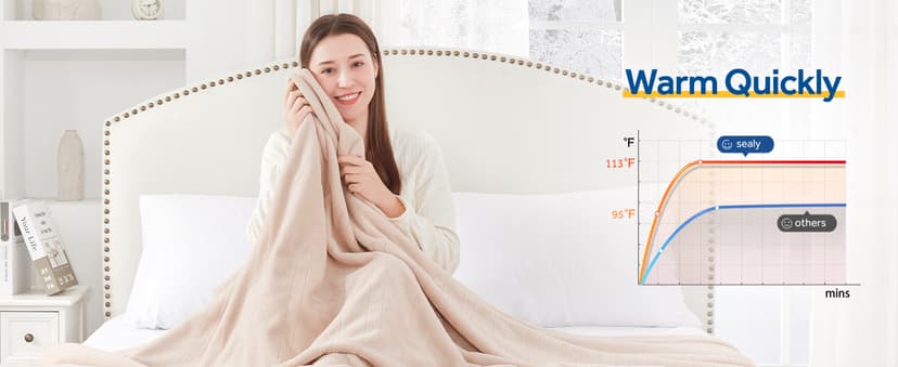 Sealy Electric Blanket Twin Size, Flannel Heated Blanket with 10 Heating Levels & 1-12 Hours Auto Shut Off, Fast Heating Warm Blanket, Machine Washable, Beige, 62 x 84 Inch