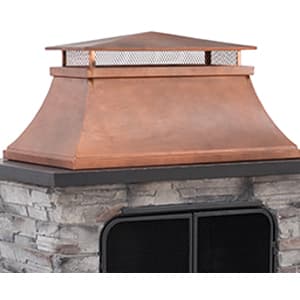 Sunjoy Outdoor Fireplace, Patio Wood Burning Fireplace with Steel Chimney, Mesh Spark Screen Doors, Fire Poker, and Removable Grate, Copper and Black