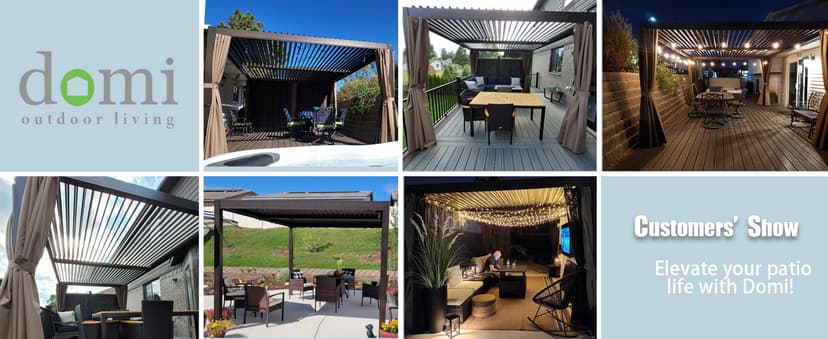 Domi Outdoor Louvered Pergola 10x13FT Full Aluminum Structure,Patio Rainproof Pergola with Two Independently Adjustable Roof for Backyard, Garden w/Curtains and Netting - Dark Gray