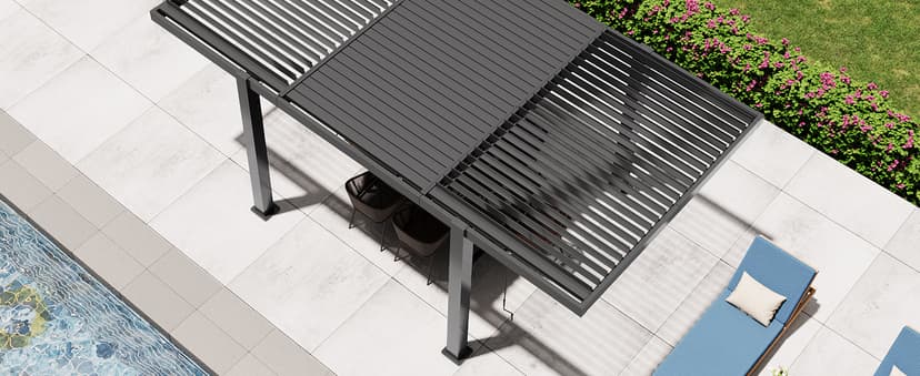 MELLCOM Louvered Pergola 10x18, Modern Aluminum Pergola with Adjustable Roof, Outdoor Shade Structure with Integrated Drainage System, Hardtop Gazebo Carport for Patio