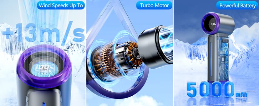 Portable Misting Fan - Mini Handheld Fan - 5000mAh Rechargeable Personal Mister Fans with Digital Display, 1-199 Speeds Adjustable, Birthday Gifts for Women Men Travel/Outdoor/Home/Office (Grey)