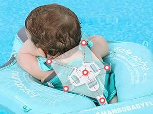 Mambobaby Baby Swim Float with Canopy Non-Inflatable Infant Pool Float with Tail 3-24 Months Avoid Flip Solid Skin-Friendly Material for Toddler Boys Girls