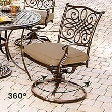Hanover Traditions Set with 6 Swivel Rocker Chairs, Tan Cushions and Large 38"x72" Dining Table, Outdoor Dining Set for 6