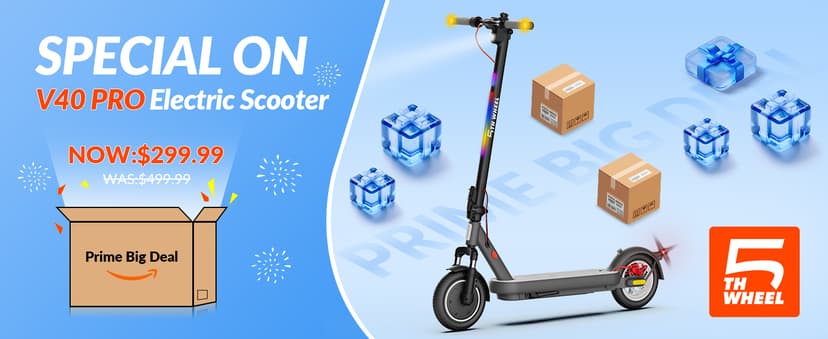 5TH Wheel V40 PRO Electric Scooters, 48V 800W Peak Motor & 20 MPH, 24.9 Miles Range, 10" Solid Tires, Front-N-Rear Suspension and Ambient Light, Folding Sport Scooters with Dual Brake System and APP