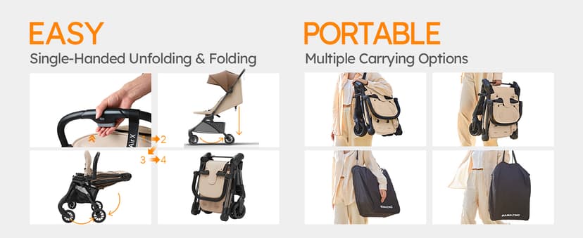 Lightweight Baby Strollers for Airplane, Ultra-Compact Travel Stroller, Light & Strong Portable Toddler Stroller with Carbon Fiber Frame and UPF 50+ Waterproof Fabric, Only 9.9 lbs, Brown