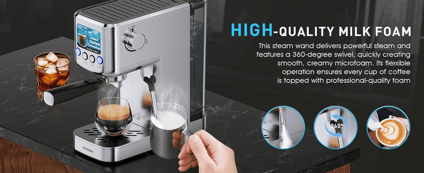 Espresso Machine 20 Bar with Milk Frother, Stainless Steel Coffee Maker with 42 oz Removable Water Tank for Cappuccino, Latte&Cold Brew, Home&Office, Silver