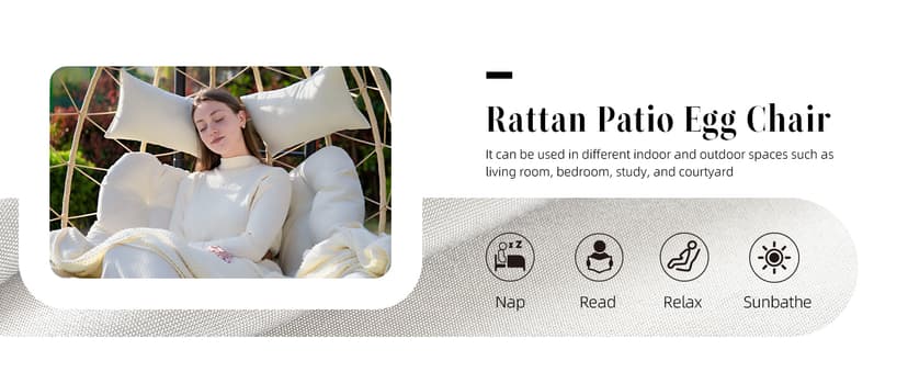 Easyego Double Egg Chair, 2-Person Hammock Chair with Stand, 660LBS Capacity, Thick Padded Cushion, UV Resistant PE Rattan Wicker, Indoor/Outdoor for Garden, Patio, Lawn, Bedroom, Balcony (Beige)