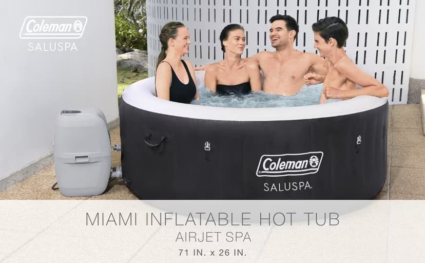 Coleman SaluSpa Miami AirJet 2 to 4 Person Round Inflatable Hot Tub Portable Outdoor Spa with 120 Soothing AirJets and Insulated Cover, Black