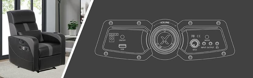 X Rocker Gamma Recliner Gaming Chair, 2.1 Bluetooth Audio System, Headrest Mounted Speakers, Built-in Footrest and Cupholder, 718001, 34.84" x 39.37" x 30.31", Black