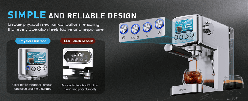 Espresso Machine 20 Bar with Milk Frother, Stainless Steel Coffee Maker with 42 oz Removable Water Tank for Cappuccino, Latte&Cold Brew, Home&Office, Silver