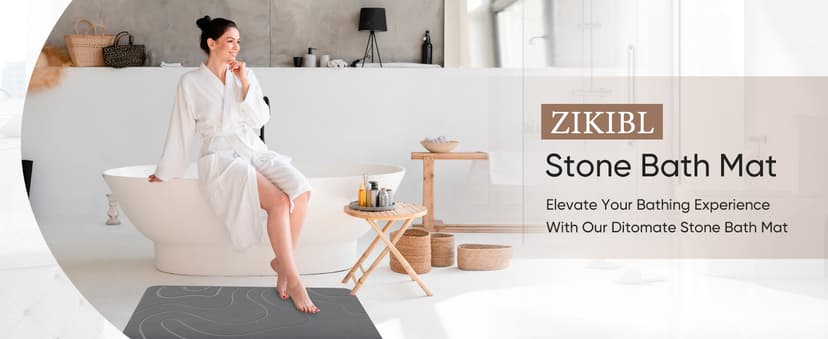 Stone Bath Mat Diatomaceous Earth Shower Mat Non-Slip Super Absorbent Diatomite Stone Mats for Bathroom Floor Quick-Drying Easy to Clean (24''*16'' Grey)