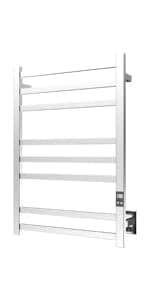 8-Bar Heated Towel Rack - Slim Design, Quick Heating, Adjustable Temperature, 24-Hour Timer - Brushed Stainless Steel - Ideal for Hot Towels in Bathroom