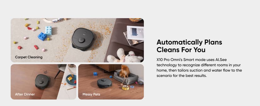 eufy X10 Pro Omni Robot Vacuum and Mop Combo, 8,000 Pa Suction, Dual Mops with 12 mm Auto-Lift and Carpet Detection, AI Obstacle Avoidance, Auto Mop Washing, Auto Drying, Self-Emptying, Self-Refilling