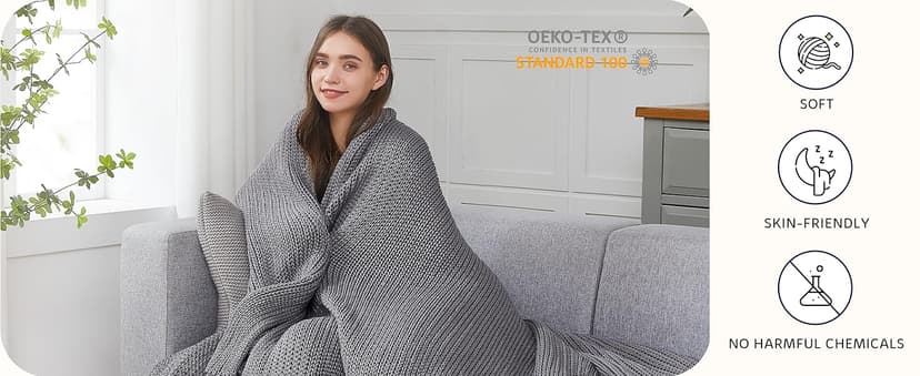 L'AGRATY Knitted Weighted Blanket - 60"x80" 15lbs Cooling Chunky Knit Heavy Blanket for Adults Braided Crochet Throw Thick Cable Yarn Knit Decorative Blanket No Beads Evenly Weighted Machine Washable