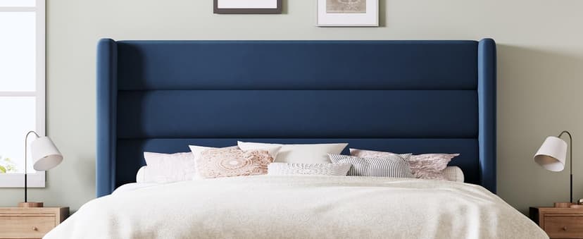 Allewie Queen Size Platform Bed Frame with Velvet Upholstered Wingback Headboard, No Box Spring Needed, Under Bed Storage Space, Strong Wooden Slats, Modern Mattress Foundation, Easy Assembly, White