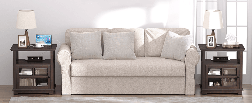 HIFYOBRO 24''Tall End Table with Charging Station, Adjustable Shelf, Storage Side Table,21" Large Nightstand for Living Room, Bedroom,Espresso