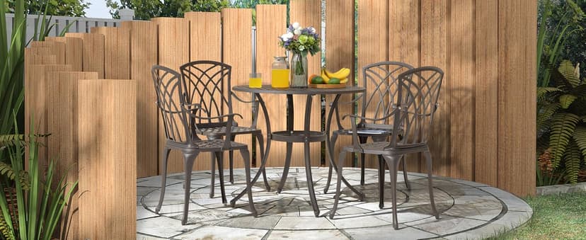 NUU GARDEN Bistro Set 3 Piece Outdoor Cast Aluminum Patio Bistro Set Patio Table and Chairs Set of 2 with Umbrella Hole and Gray Cushions, Black
