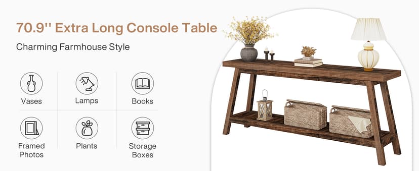Tribesigns 70.86-Inch Console Table for Entyrway, Farmhouse 2-Tier Entry Entrance Table, Narrow Long Sofa Table Behind Couch, Rustic Brown