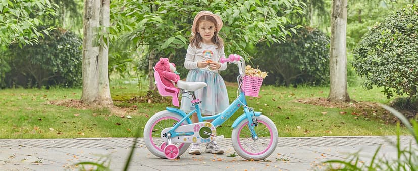 Glerc Maggie Girls Bike, 12-20 Inch Kids Bike for 2-13 Years Old Children, Princess Style Kids Bicycle with Doll-Seat & Basket & Training Wheels, Multiple Colors