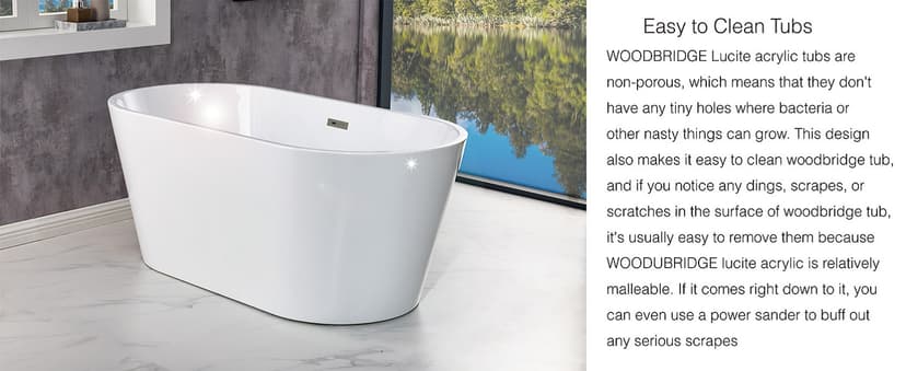 WOODBRIDGE 67" Acrylic Freestanding Bathtub Contemporary Soaking White Tub with Brushed Gold Overflow and Drain,B0010-BG