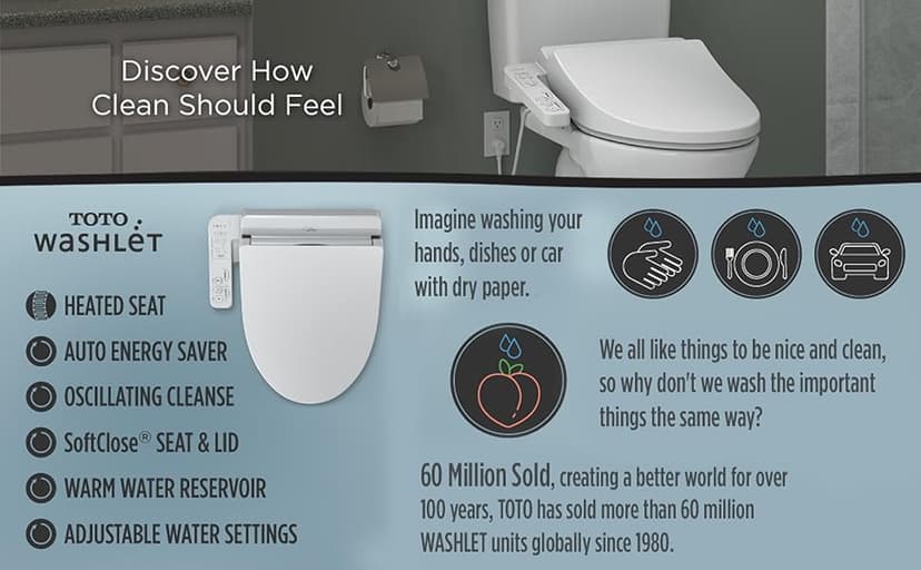 TOTO WASHLET A2 Electronic Bidet Toilet Seat with Heated Seat and SoftClose Lid, Elongated, Cotton White - SW3004#01