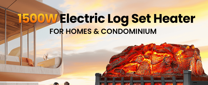 Electric Fireplace Logs Inserts Heater with Infrared Remote Controller 5 Flame Brightness 24 H Timer Overheating Protection for Home and Office Decor Black