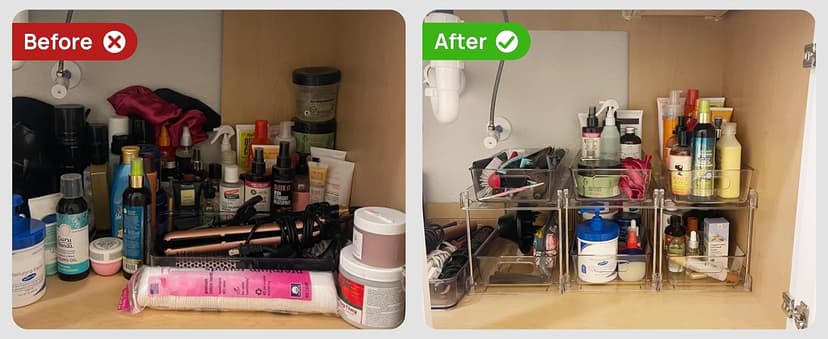 Vtopmart 4 Pack Bathroom Organizer, 2 Tier Clear Under Sink Organizers Vanity Countertop Storage Container,Cabinet Drawers Bins, Pull-Out Organization with Track for Pantry, Kitchen