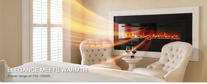 Electric Fireplace 60Inch,Wall Mounted Electric Fireplace Heater with Timer Inserts,TV Stand Touch Screen and Realistic Flame,Log Set,Crystal Flames 750 to 1500W,Remote for Living Room