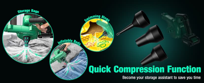 K I M O. Cordless Leaf Blower Vacuum Combo 4 in 1, 3 Nozzles &3 Modes for Inflation & Deflation, Extended Tube & Variable Speed, 20000RPM 150MPH, 2x2000mAh Battery Powered Leaf Blowers for Lawn Care