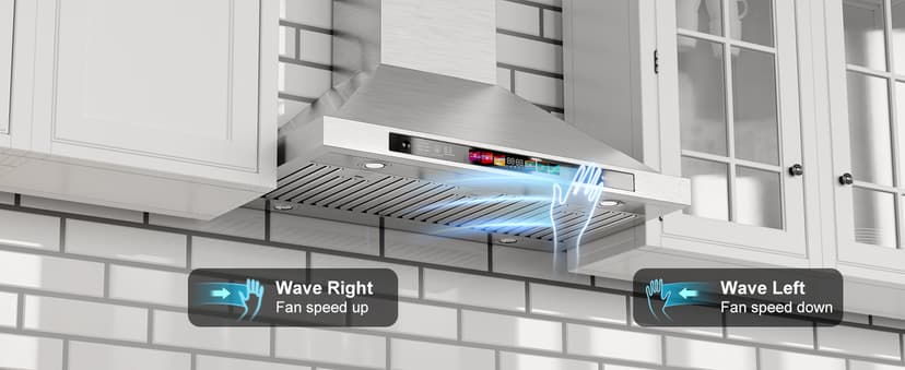 BRANO 30-inch Wall Mount Range Hood 900 CFM with Voice/Gesture/Touch Control, Stainless Steel Kitchen Hood Vent with 4 Speed Exhaust Fan, LED Adjustable Lights, Memory Mode