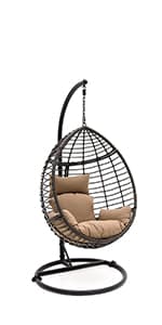 SereneLife Hanging Wicker Egg Swing Chair with Cushions & Stand – Brown Rattan Outdoor/Indoor Chair with 66 lb Capacity, Powder-Coated Steel Frame, Washable Weather-Resistant Cushions