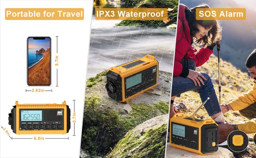 Raynic Emergency Radio, 5000mAh/18500mWh Weather Radio, Solar Hand Crank Radio with AM/FM/SW/NOAA Alert, Cell Phone Charger, Headphone Jack, Flashlight and SOS Siren