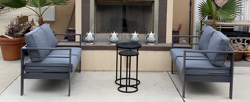 Solaste Aluminum Patio Furniture Set,7 Seats Modern Outdoor Conversation Set Sectional Sofa with Upgrade Cushion and Coffee Table,Grey