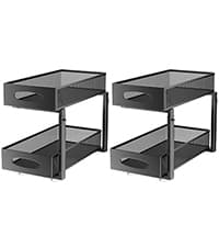Under Sink Organizer, 2 Packs 2 Tier Under Sink Organizers and Storage, Slide Out Pull Out Cabinet Organizer Shelf, Metal Sliding Drawer for Kitchen Bathroom Pantry Cabinet Closet Organization Rack