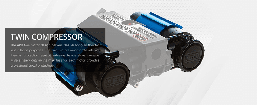 ARB CKMTA12 '12V' On-Board Twin High Performance Air Compressor, Ideal for Air Lockers Locking Differentials, Tire Inflator, Air Horn, Air Tools and Pneumatic Tools.