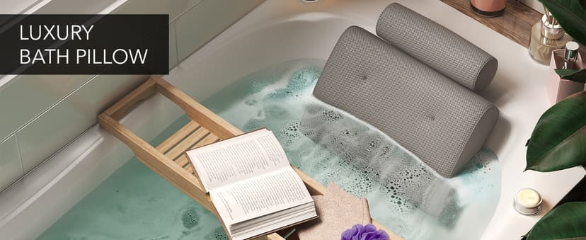 Everlasting Comfort Luxury Bath Pillow - Head, Neck, Back Soft Cushion for Bathtub, Spa & Relaxation