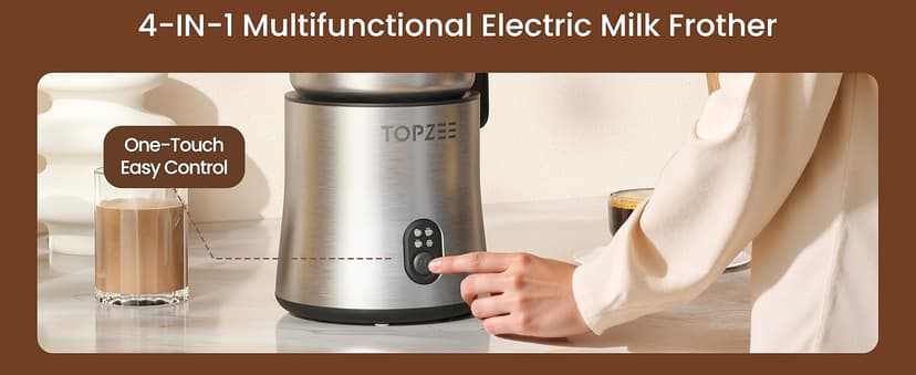 Electric Milk Frother and Steamer 4-in-1, 16.9oz/500ml Large Capacity, Frother for Coffee with Warm/Cold Foam, Warm Milk & Hot Chocolate for Latte, Cappuccino