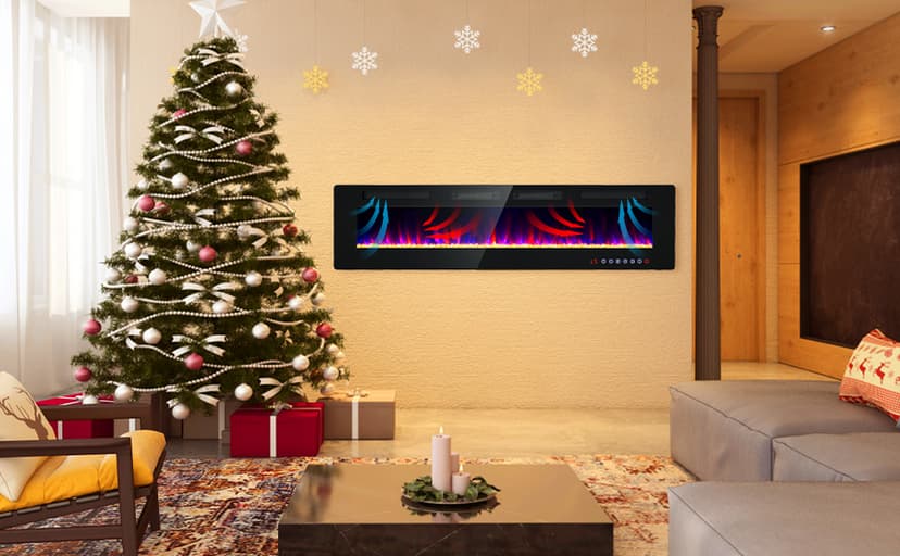 Electric Fireplace-72 inch Fireplace Wall Mount/Recessed/Free Standing-Ultra Thin Wall Fireplace Electric with Remote Control, Timer, Double Heat Vent, 750w/1500w