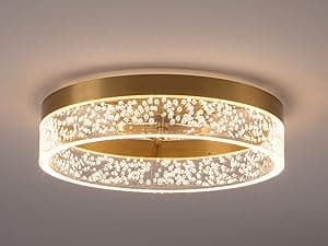 Jaycomey Modern LED Ceiling Light Fixture, 11.65" Flush Mount Kitchen Lighting Gold with Clear Seeded Acrylic Lampshade,Round Ceiling Lamp Lights for Hallway Dining Room