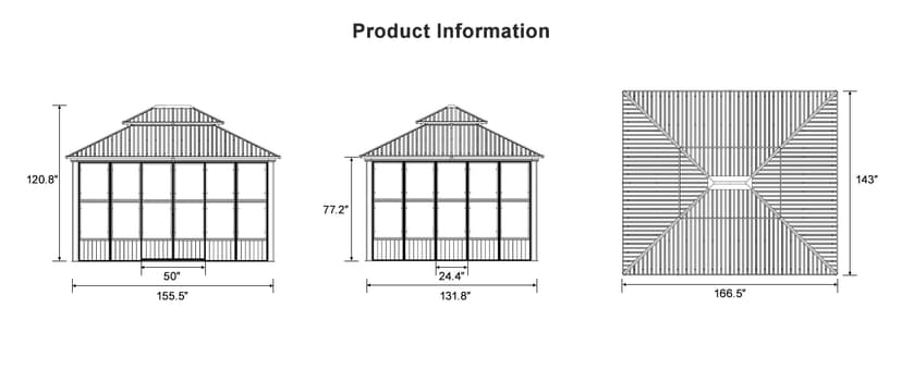 PURPLE LEAF 12' X 14' Patio Hardtop Gazebo Double Top Outdoor Screen House Aluminum Solarium Backyard Sun Room with Detachable Windows