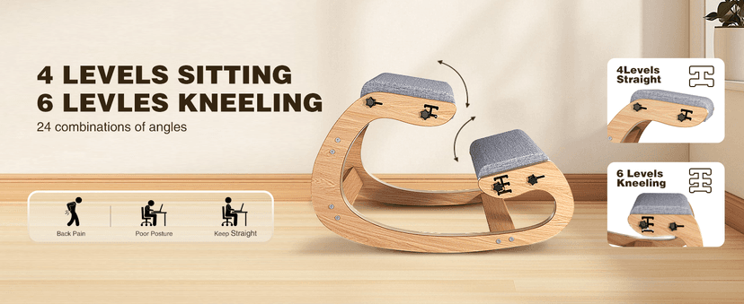 Ergonomic Kneeling Chair with Wooden Frame - Adjustable Height Office Chair with Soft Padding for Back Pain Relief, Posture Correcting Home & Office Desk Chair